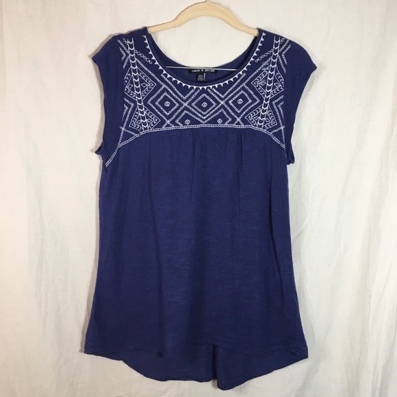 Cable & Gauge Blue Peasant Top Size M. - Picture 1 of 6